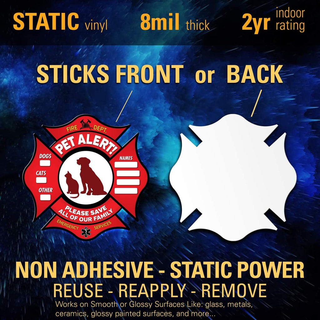 Pet Alert Stickers- FIRE Safety Alert and Rescue (6 Pack) - save Your Pets Encase of Emergency or Danger Pets in Home for Windows, Doors Sign (6PK Static Cling, Fireman Symbol)