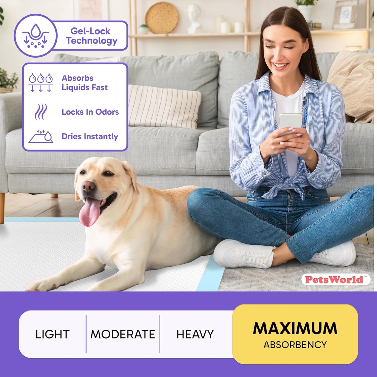 2XL Dog Pee Pads 28"X44" 50 Count – Extra Large Pet Pee Pads for Dogs & Puppies, Heavy Duty Leak-Proof Dog Training Pads, Super Absorbent Quick-Dry Potty Pads with Odor Control