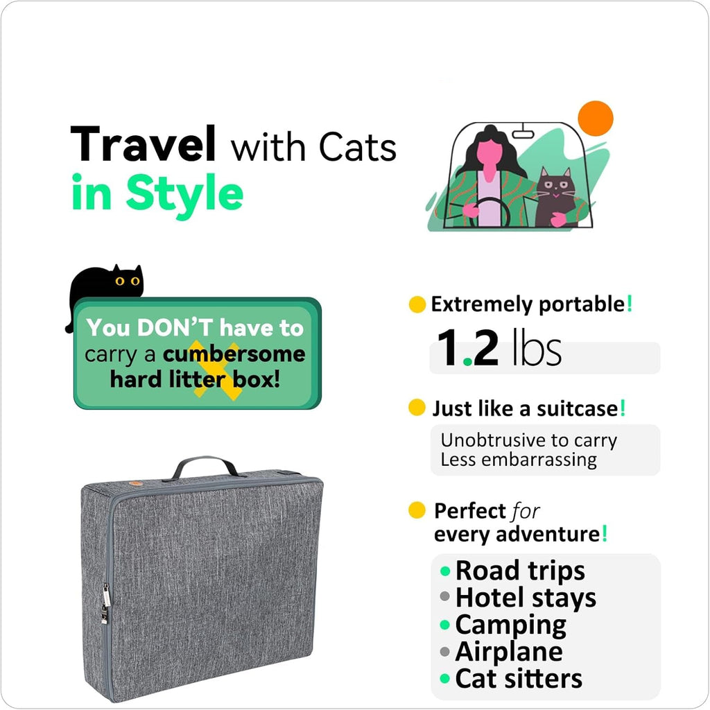 Portable Cat Travel Litter Box. Easy Use in the Car. No Leakage, Smell and Messes. One-Handed Carrying for Road Trip, Hotel Stays, Car and Airplane