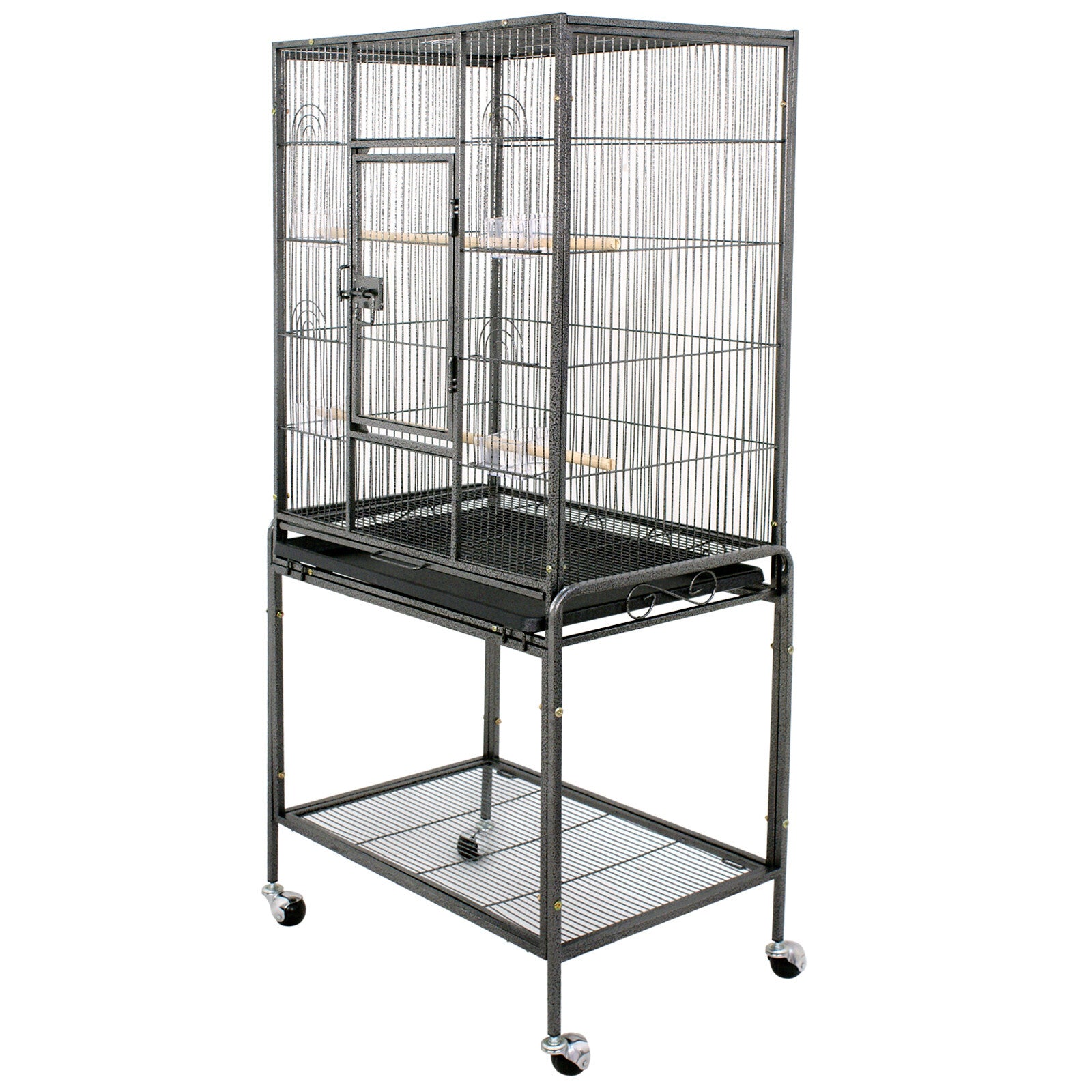 53.3 in Large Wrought Iron Bird Cage W/Perches for Cockatiels Parrot Parakeet Black