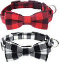 2 Pack Christmas Dog Collar with Bow Tie, Classic Plaid Pattern Dog Collar with Light Adjustable Buckle Red Dog Collar for Small Medium Large Dogs Cats Pets (Red + Black, Large)