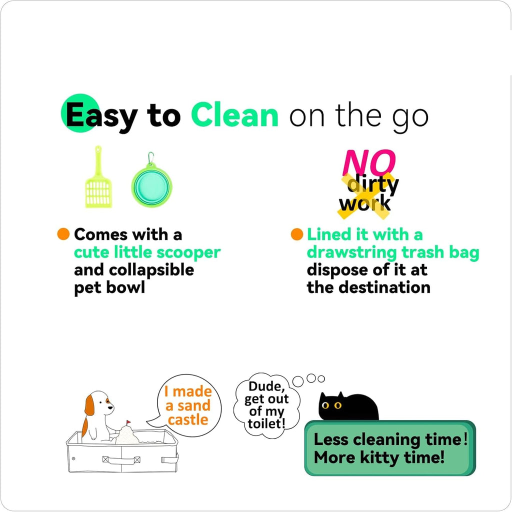 Portable Cat Travel Litter Box. Easy Use in the Car. No Leakage, Smell and Messes. One-Handed Carrying for Road Trip, Hotel Stays, Car and Airplane