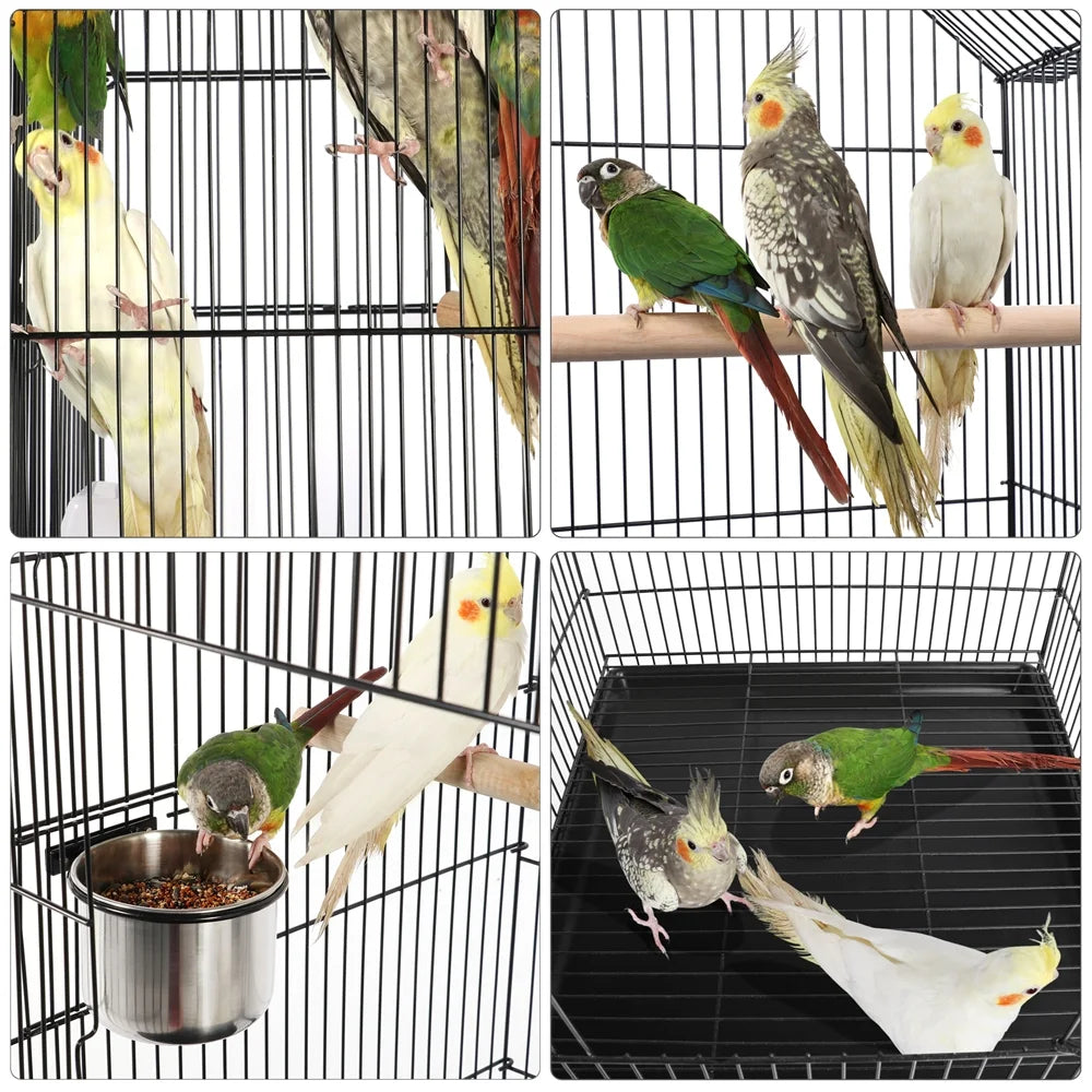57" Rolling Metal Parrot Cage Bird with Open Top, Black