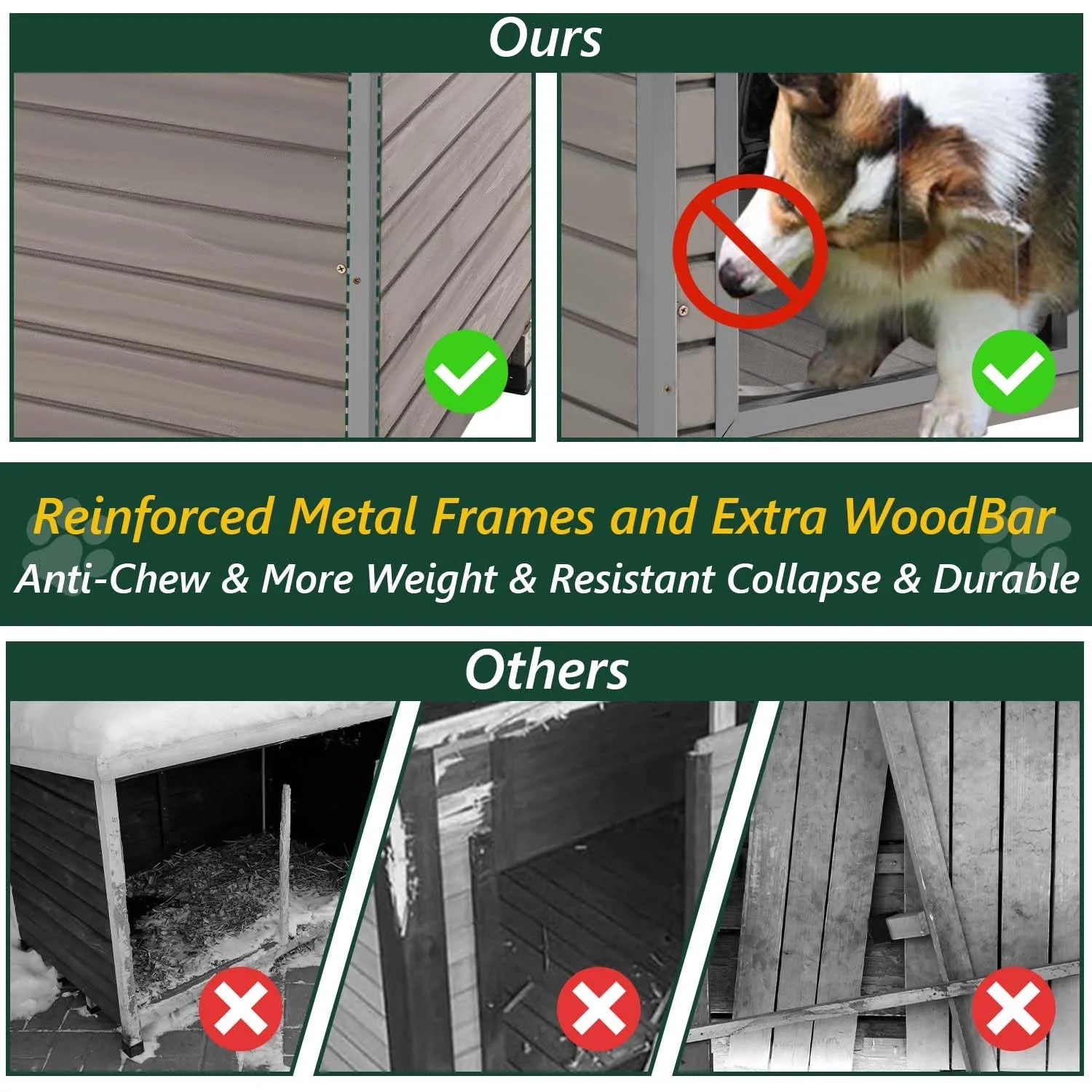 Wooden Dog House Outdoor Kennel - Waterproof Roof, Raised Feet - Gray
