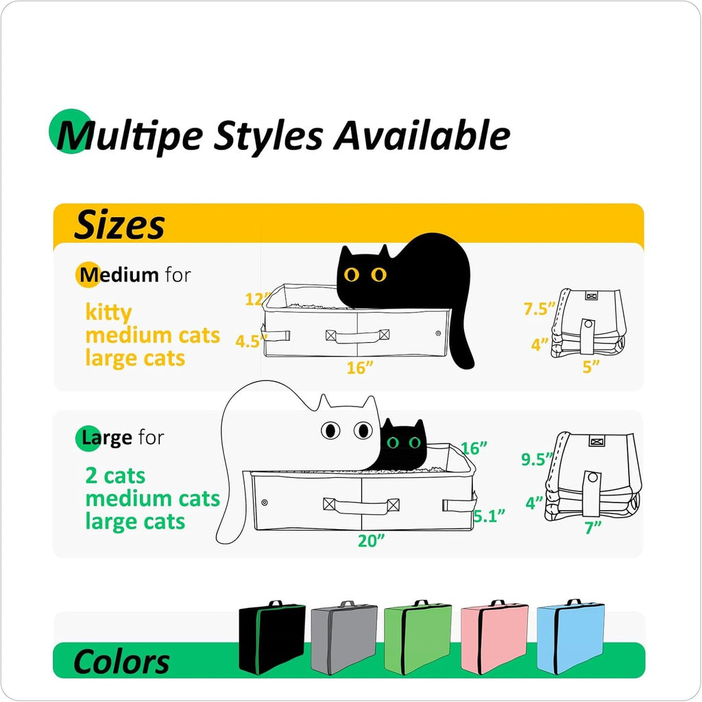 Portable Cat Travel Litter Box. Easy Use in the Car. No Leakage, Smell and Messes. One-Handed Carrying for Road Trip, Hotel Stays, Car and Airplane