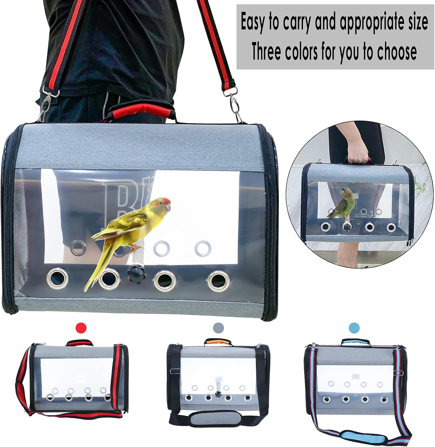 Bird Parrot Travel Carrier Lightweight Bird Travel Bag Transparent Breathable Bird Travel Cage Portable Travel Carrier for Small Bird and Parrot(Size Large, Orange )