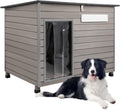 Wooden Dog House Outdoor Kennel - Waterproof Roof, Raised Feet - Gray