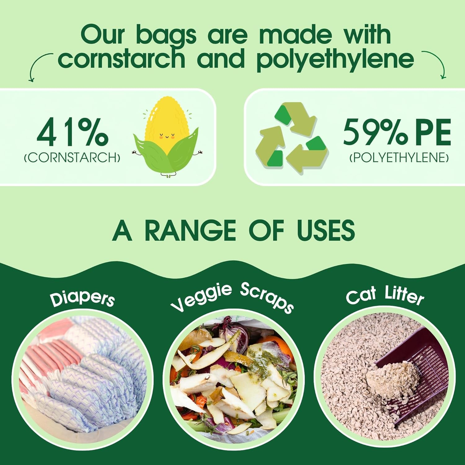 800 Counts Unscented Dog Poop Bags Rolls with Tie Handles, 41% Plant Based & 59% PE Poop Bags for Dogs, Extra-Thick Doggie Poo Bag, Pet Waste Bag