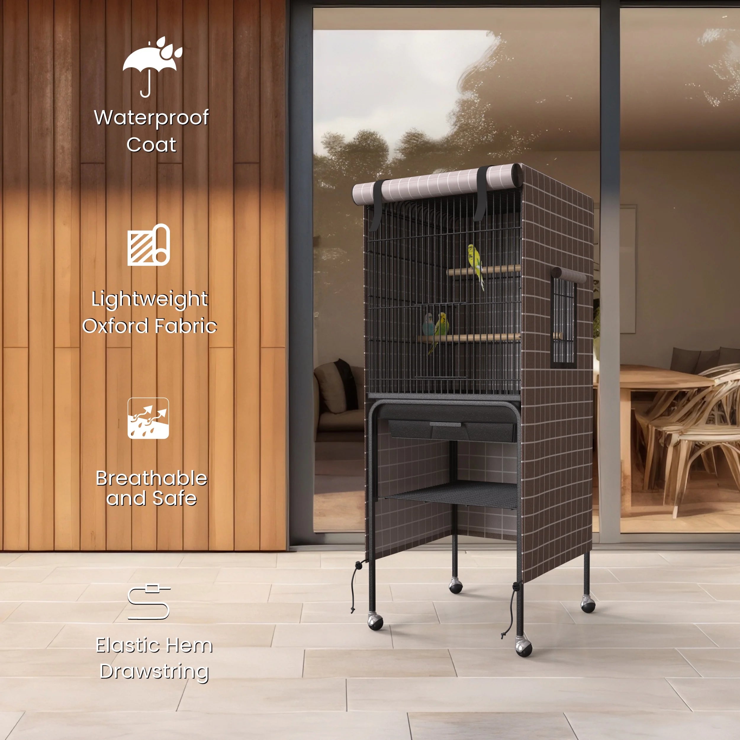 Universal Bird Cage Cover Good Night Blackout 60" X 18" X 18" Inch Thin Lightweight Breathable Small Animal Cages Cover Pet Removable Durable Protector - Beige