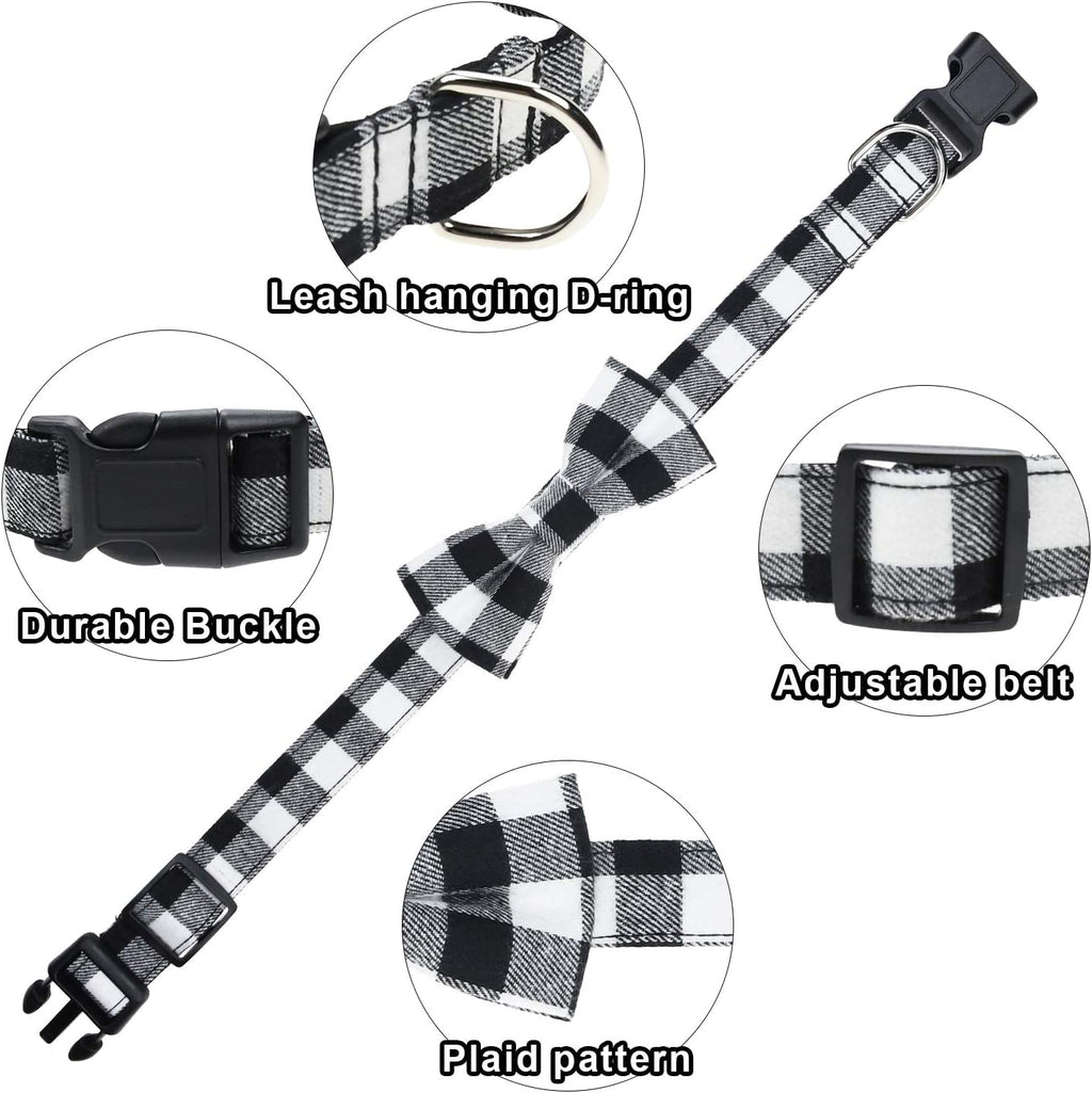 2 Pack Christmas Dog Collar with Bow Tie, Classic Plaid Pattern Dog Collar with Light Adjustable Buckle Red Dog Collar for Small Medium Large Dogs Cats Pets (Red + Black, Large)