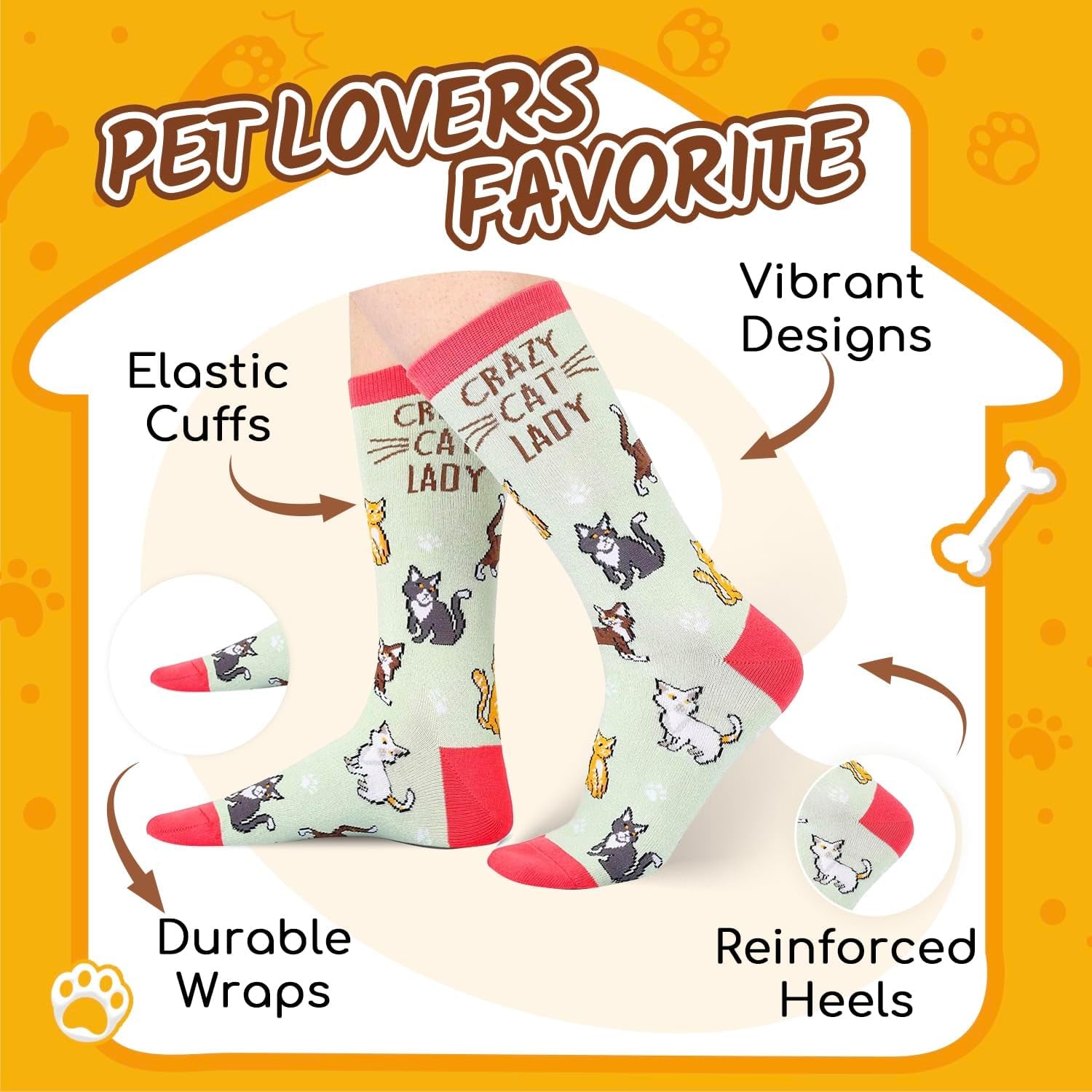 Crazy Lady Socks - Animal Lover Gifts, Silly Crazy Socks for Women Teen Girls