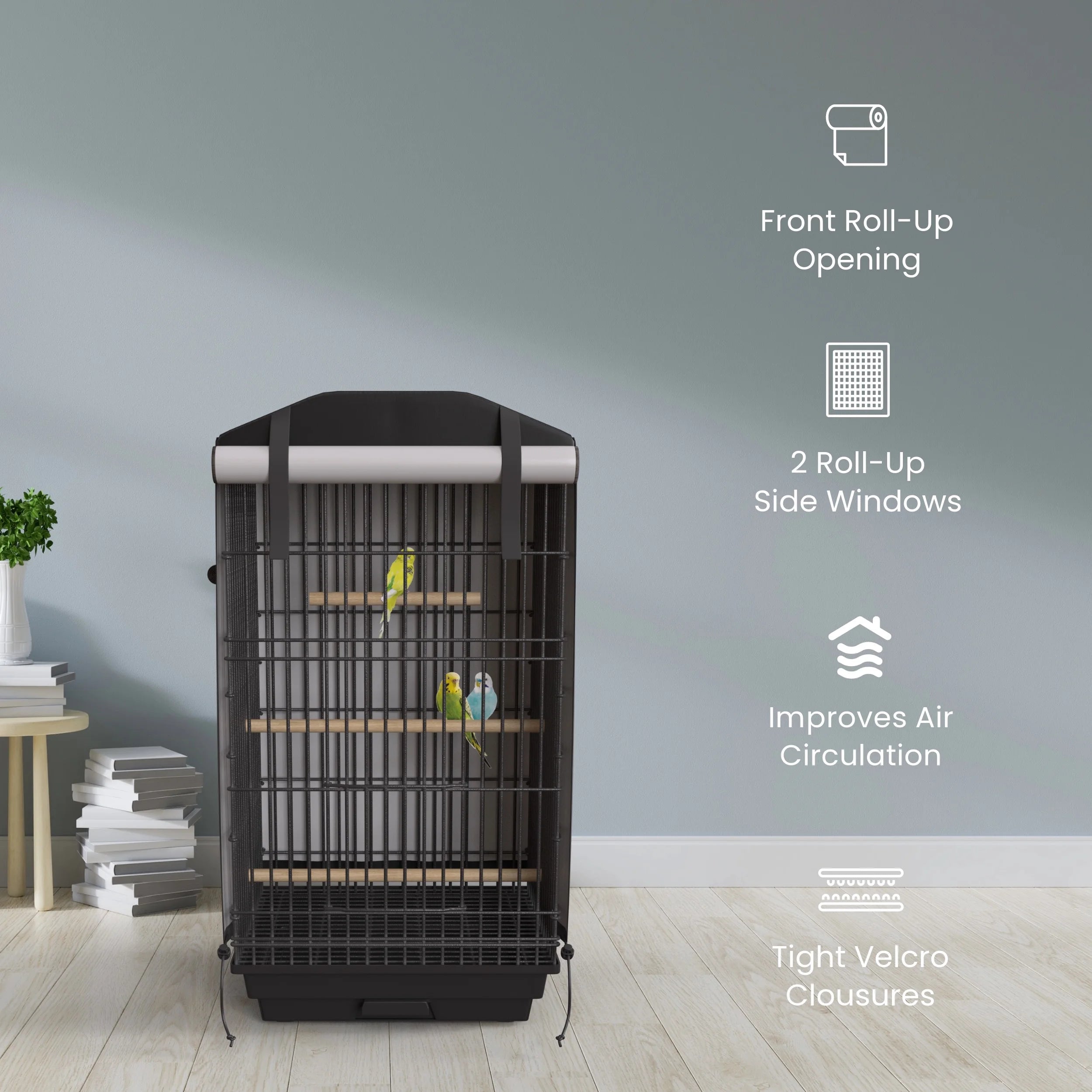 Universal Bird Cage Cover Good Night Blackout 35" X 17.5" X 14" Inch Thin Lightweight Breathable Small Animal Cages Cover Pet Removable Durable Protector - Black