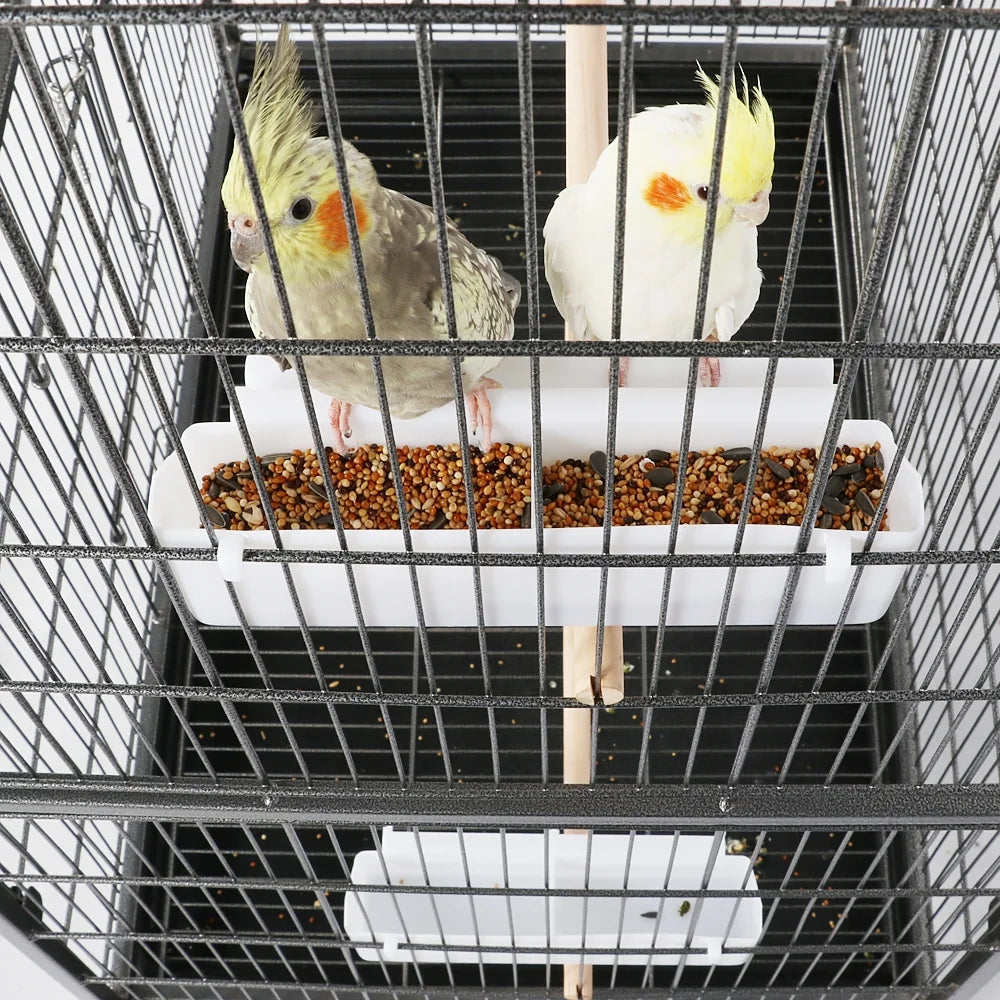 Metal 52" Large Rolling Bird Cage with 3 Perches and 4 Feeders, Black