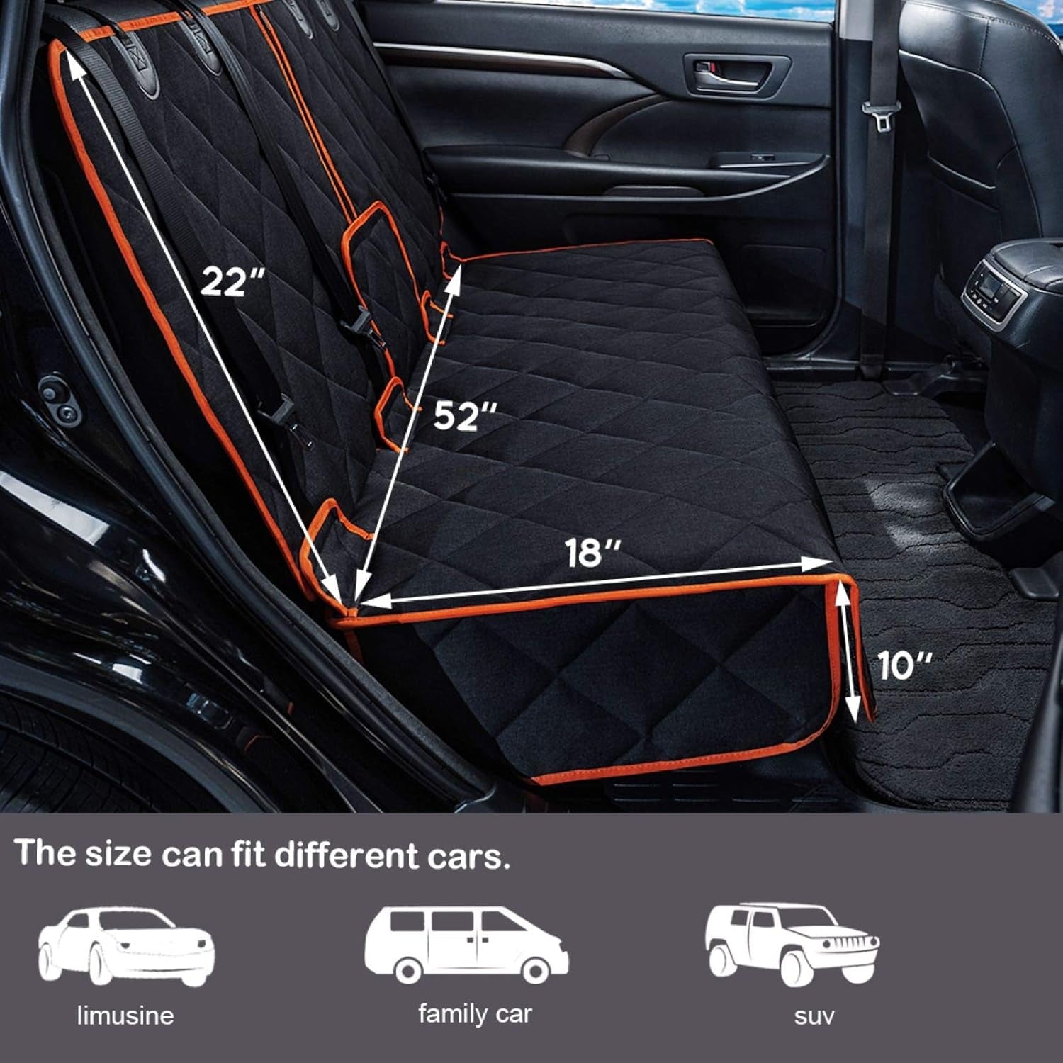 Car Seat Protector, 600D Heavy Duty Car Seat Cover 52” X 50“ for for Cars & Regular Suvs, Waterproof Dog Car Seat Cover for Back Seat, Scratch Proof Nonslip Seat Cover for Dogs in Car