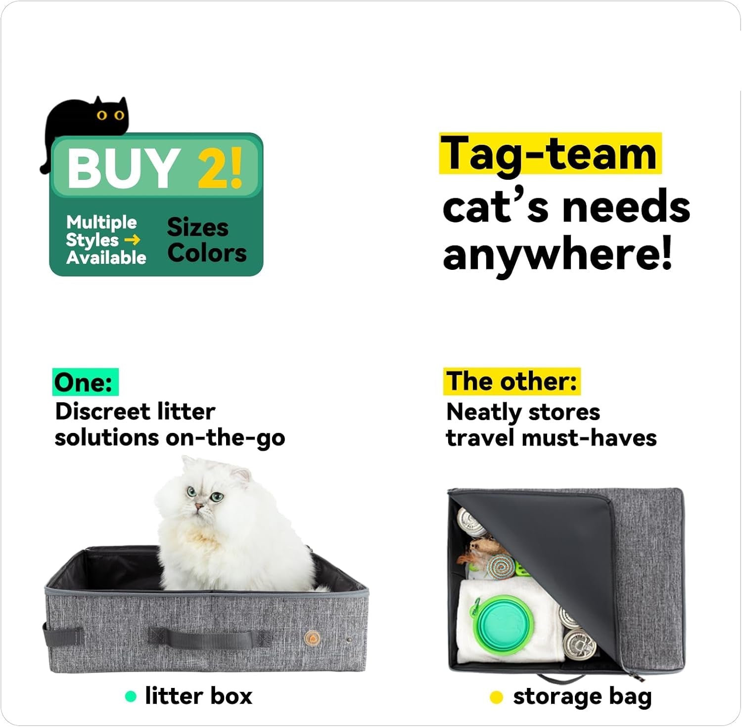 Portable Cat Travel Litter Box. Easy Use in the Car. No Leakage, Smell and Messes. One-Handed Carrying for Road Trip, Hotel Stays, Car and Airplane