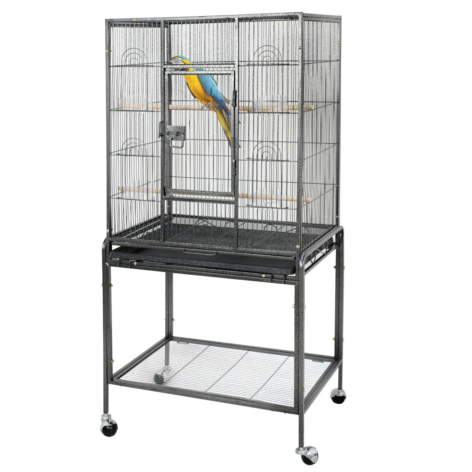 53.3 in Large Wrought Iron Bird Cage W/Perches for Cockatiels Parrot Parakeet Black