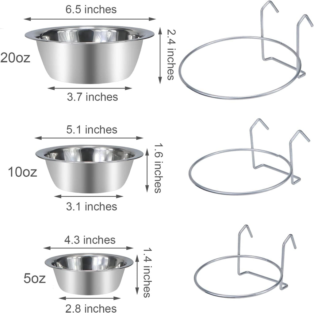 Pet Bowl Stainless Steel Hanging Food Water Bowls Bird Cage Feeder for Birds, Parrots, Small Sized Dogs and Cats (S)