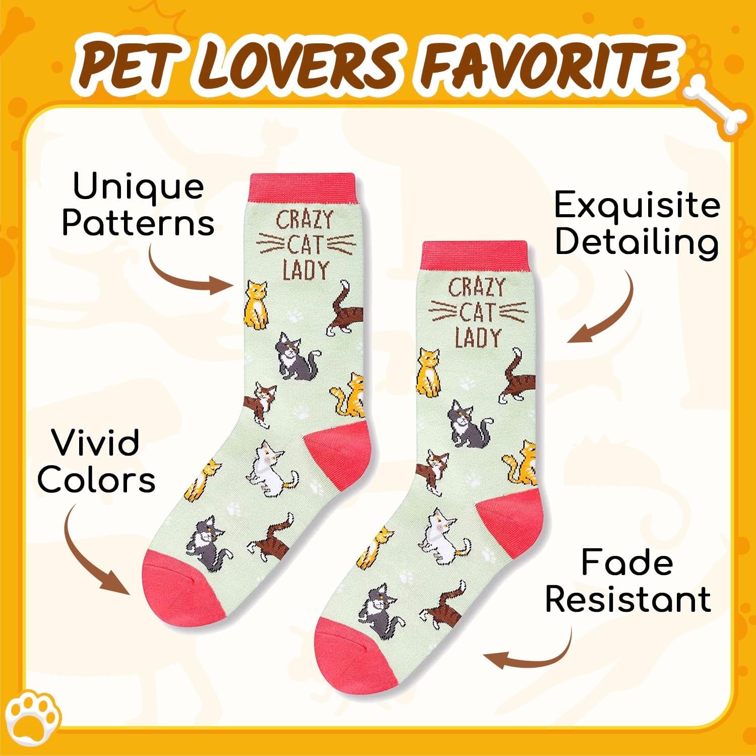 Crazy Lady Socks - Animal Lover Gifts, Silly Crazy Socks for Women Teen Girls