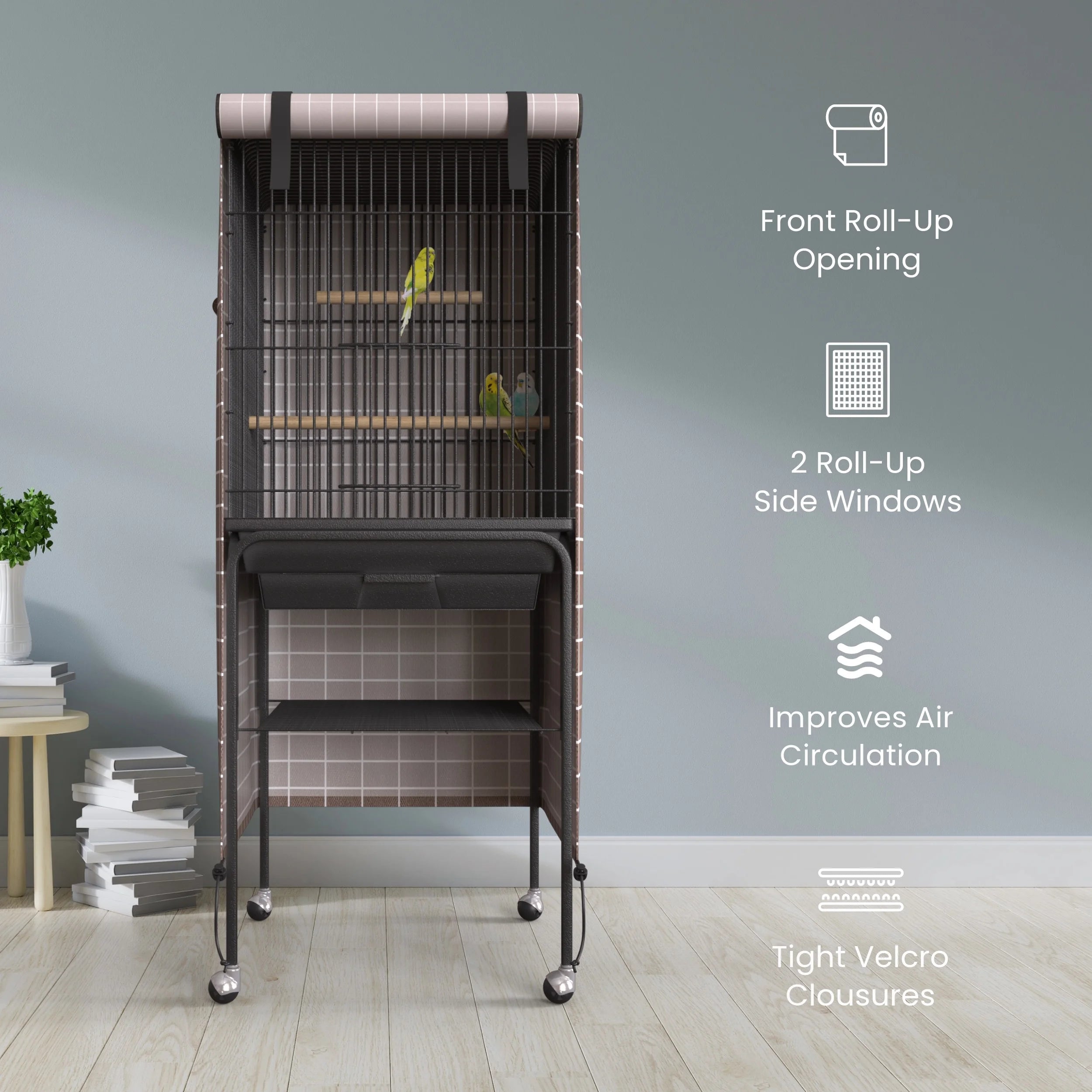 Universal Bird Cage Cover Good Night Blackout 60" X 18" X 18" Inch Thin Lightweight Breathable Small Animal Cages Cover Pet Removable Durable Protector - Beige