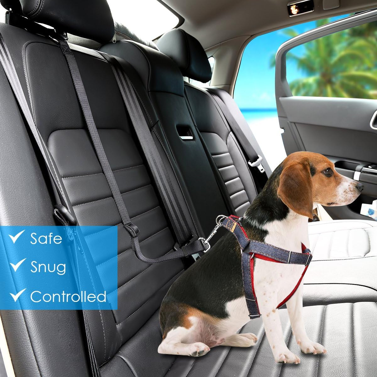 Dog Seat Belt 2 Pack Safety Dog Car Seat Belt Strap Car Headrest Restraint Adjustable Vehicle Seatbelts Durable Nylon Car Harness for Dogs, Cats and Pets