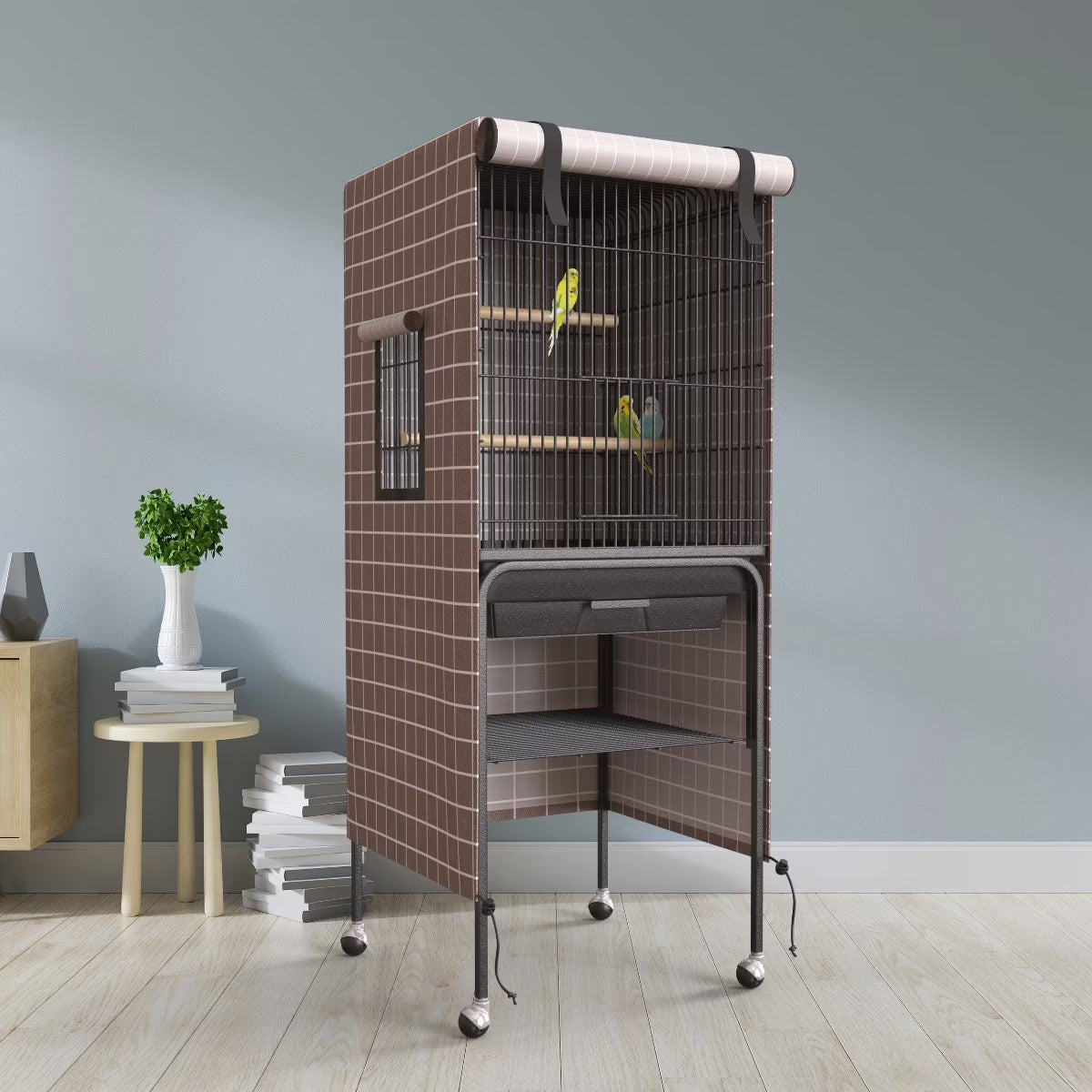Universal Bird Cage Cover Good Night Blackout 60" X 18" X 18" Inch Thin Lightweight Breathable Small Animal Cages Cover Pet Removable Durable Protector - Beige