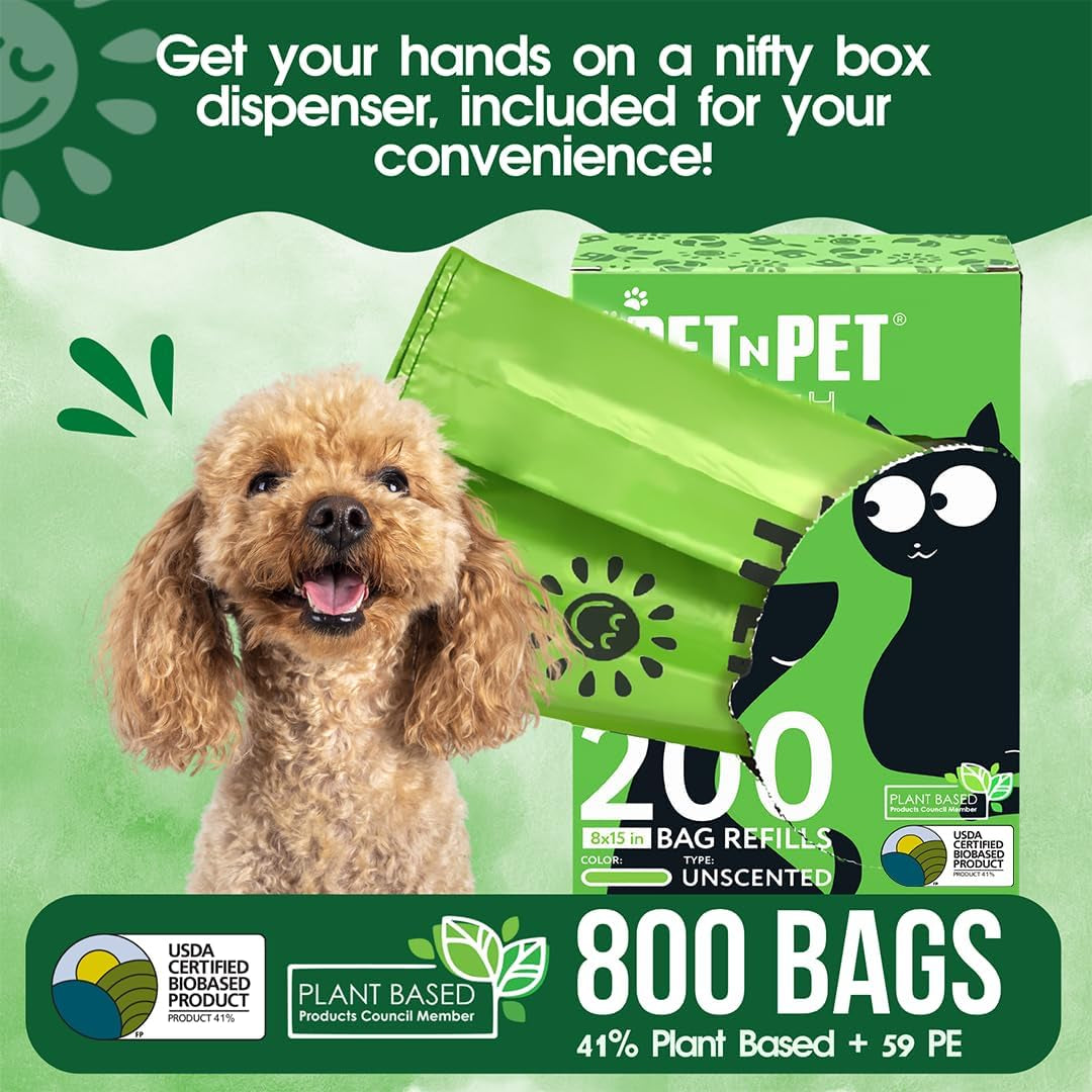 800 Counts Unscented Dog Poop Bags Rolls with Tie Handles, 41% Plant Based & 59% PE Poop Bags for Dogs, Extra-Thick Doggie Poo Bag, Pet Waste Bag