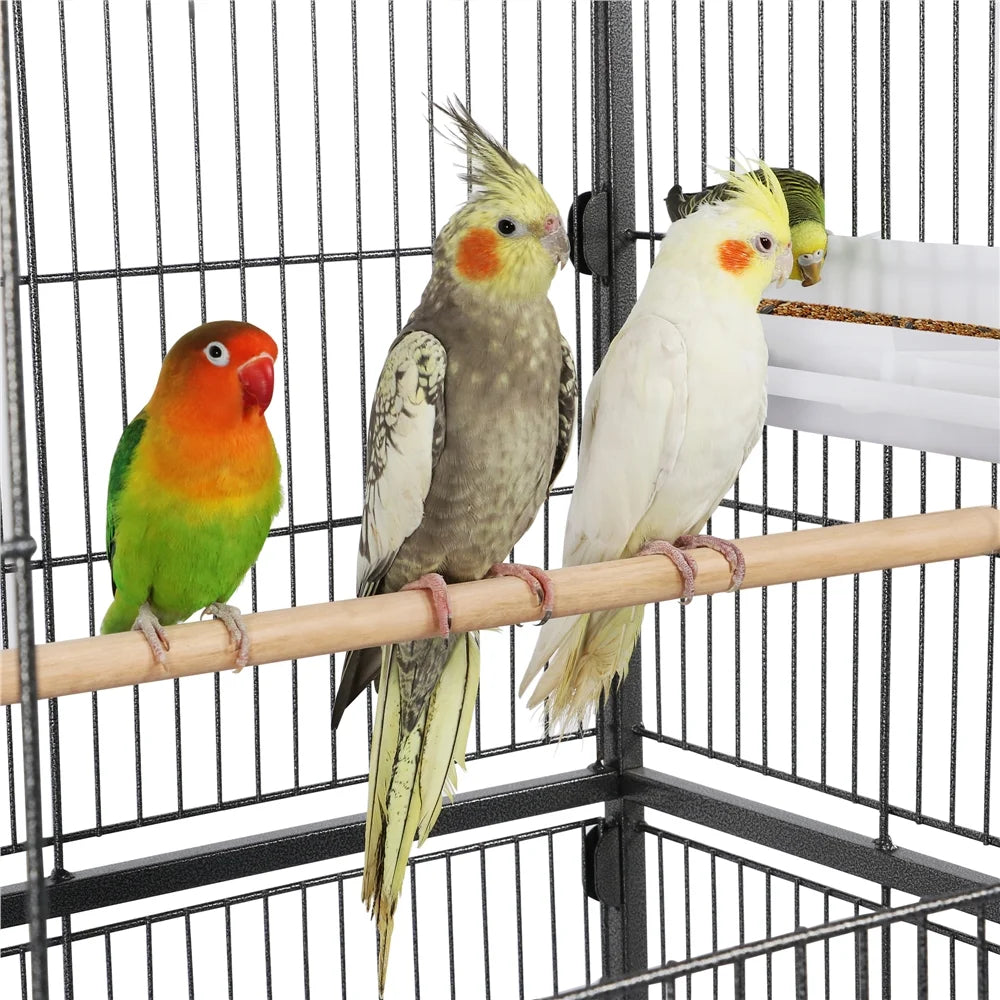 Metal 52" Large Rolling Bird Cage with 3 Perches and 4 Feeders, Black