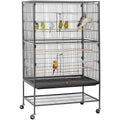 Metal 52" Large Rolling Bird Cage with 3 Perches and 4 Feeders, Black